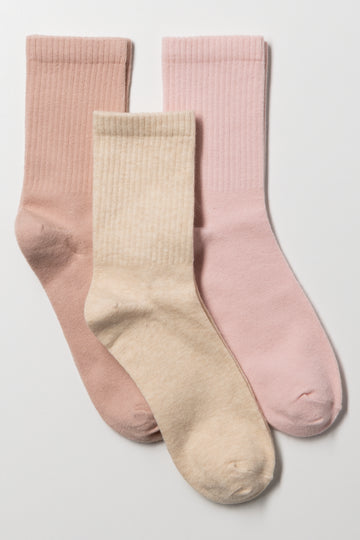 3 Pack Crew Socks Socks Natural And Pink