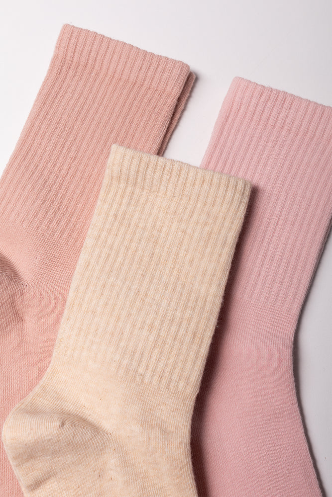 3 Pack Crew Socks Socks Natural And Pink (1)