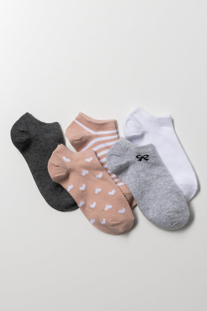 5 Pack Lowcut Socks Grey, Natural And White