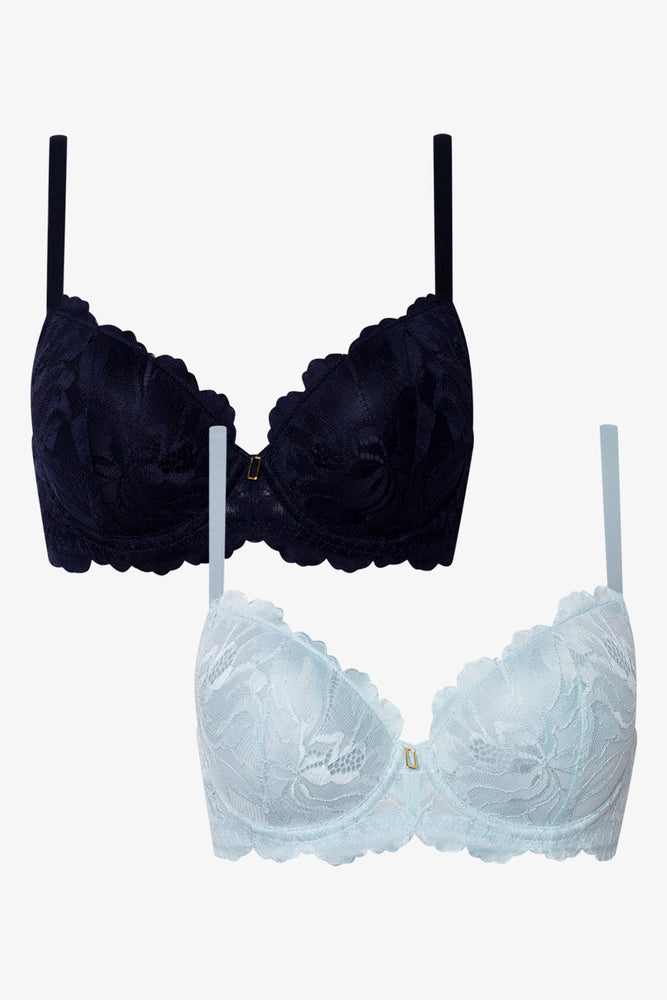 2 Pack Lace Balconette Bras Navy And Blue