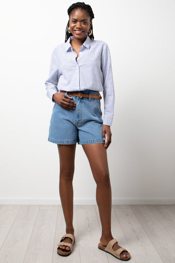 PaperBag Shorts with Belt Blue