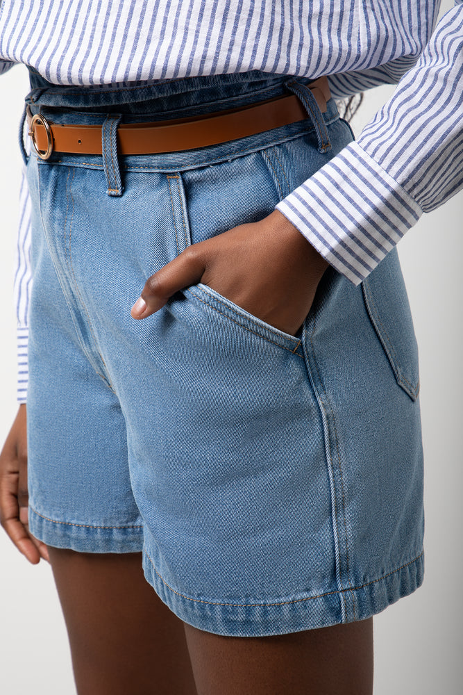 PaperBag Shorts with Belt Blue (4)