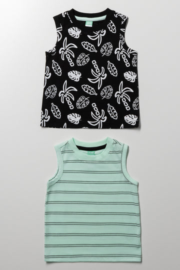 2 Pack Paradise Sleeveless T-Shirts Green And Black
