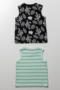 2 Pack Paradise Sleeveless T-Shirts Green And Black (2)