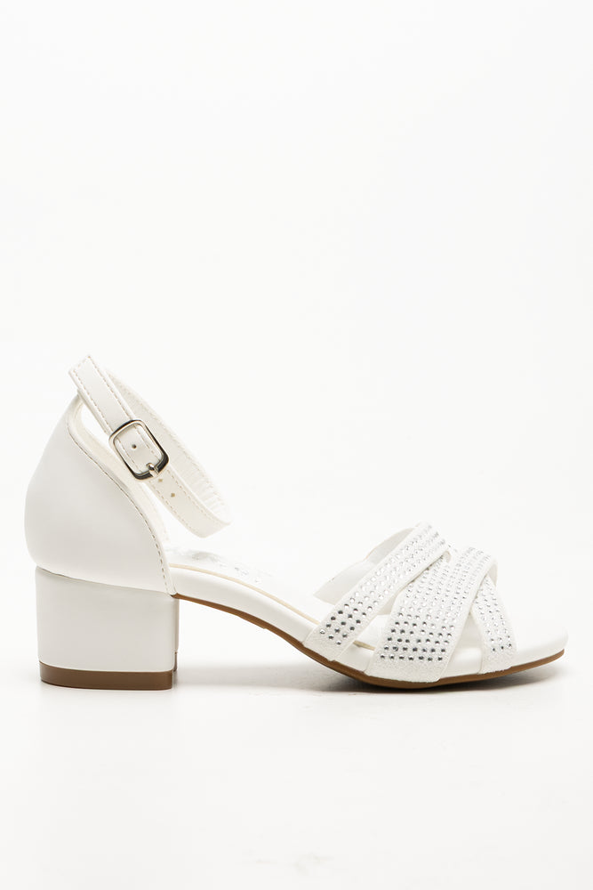 Diamante Block Heels White (1)