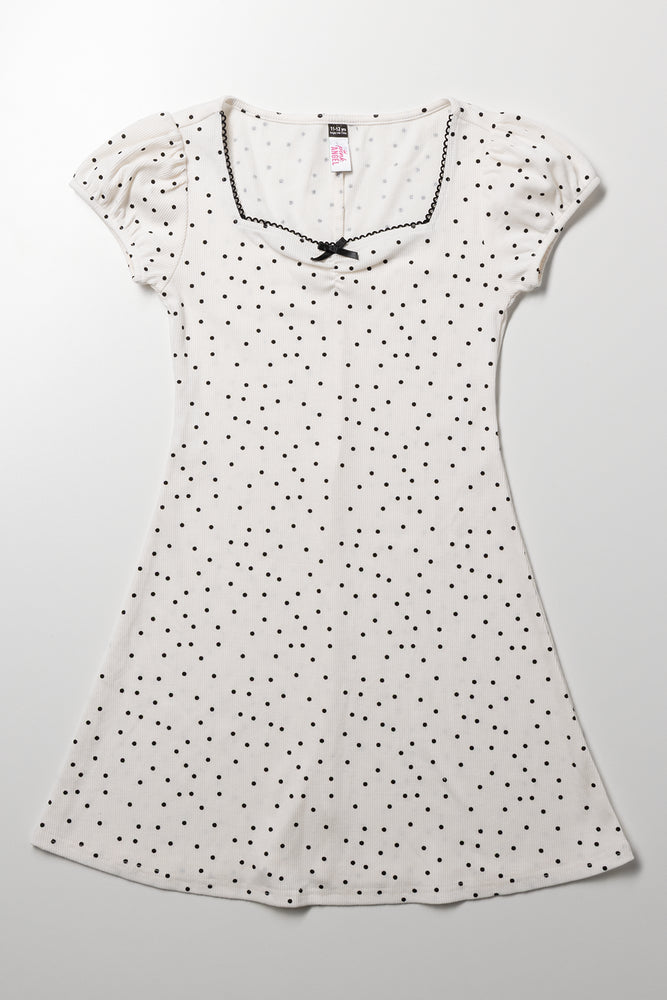 Rib Skater Polka Dot Dress Cream And Black