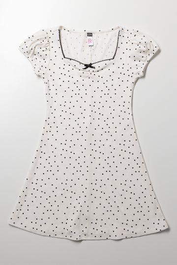 Rib Skater Polka Dot Dress Cream And Black