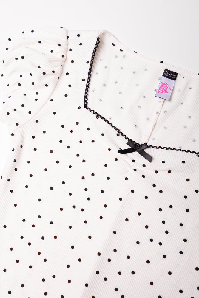 Rib Skater Polka Dot Dress Cream And Black