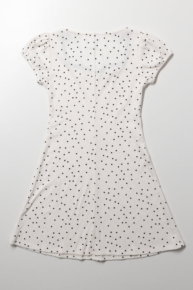 Rib Skater Polka Dot Dress Cream And Black (2)