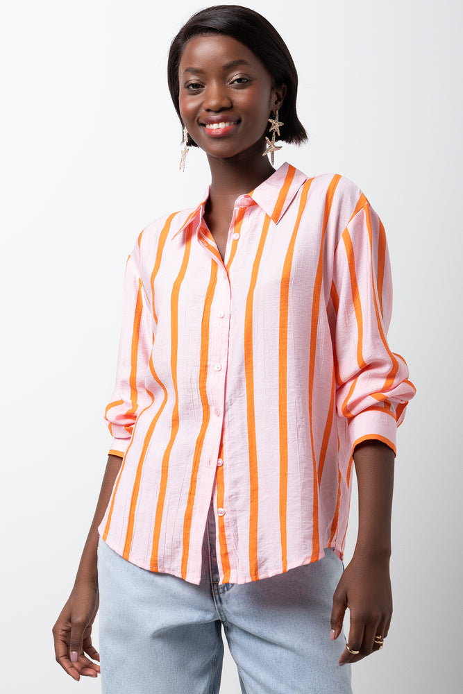 Long Sleeve Stripe Shirt Pink And Orange
