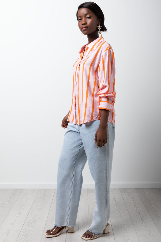 Long Sleeve Stripe Shirt Pink And Orange