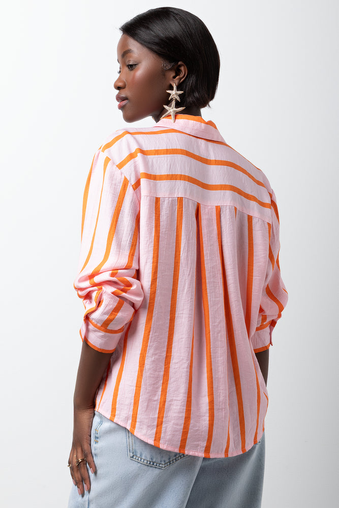 Long Sleeve Stripe Shirt Pink And Orange (2)