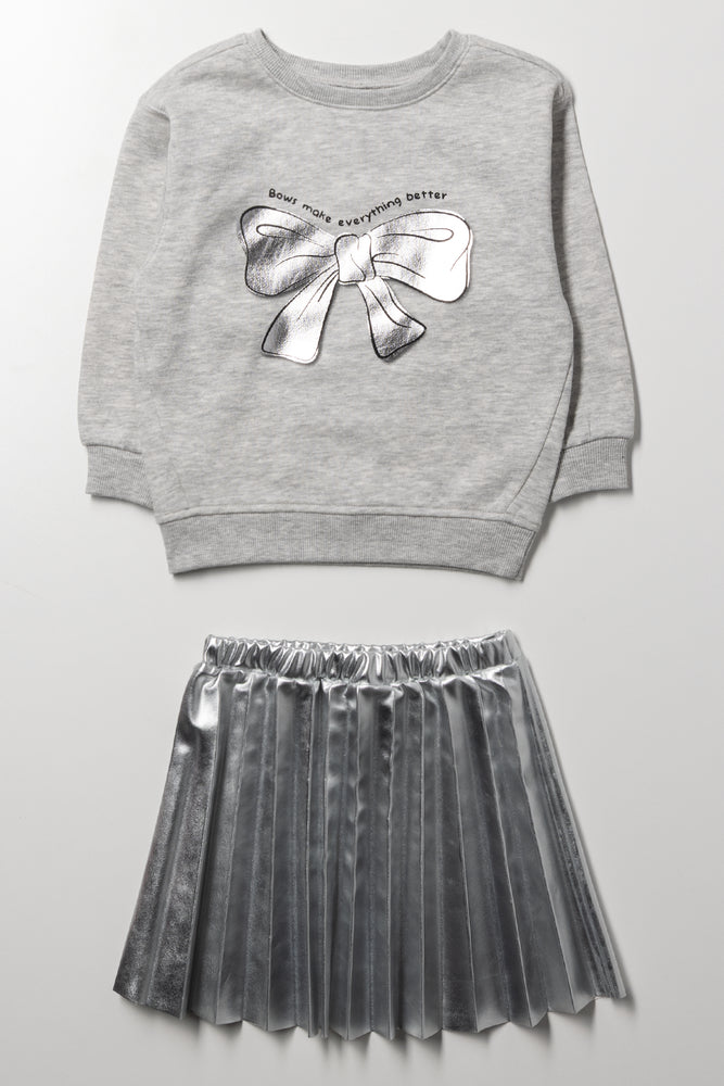 Tracktop And Pleated Skirt Set Grey