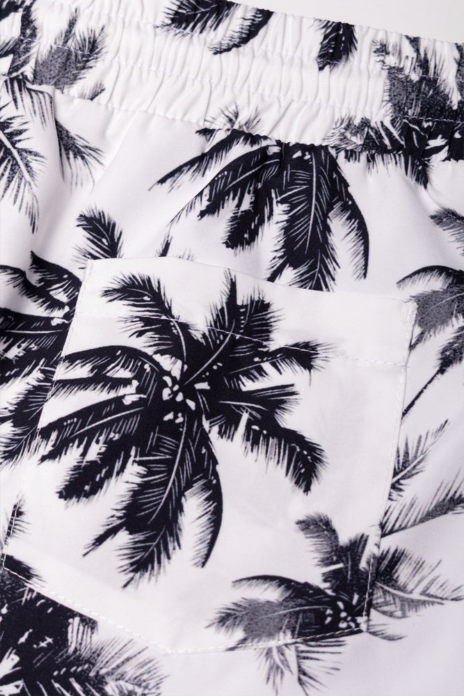 Palm Print Swim Shorts Black & White (1)