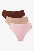 3 Pack Seamfree Thong Panties Brown, Natural And Pink