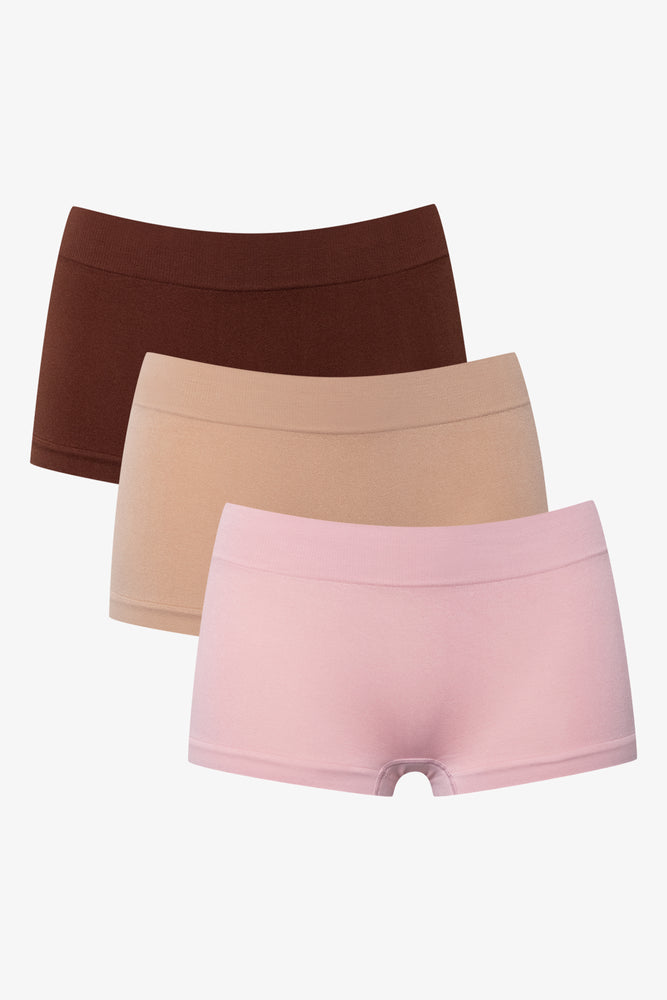3 Pack Seamfree Boyleg Panties Brown, Natural And Pink