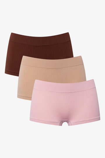 3 Pack Seamfree Boyleg Panties Brown, Natural And Pink