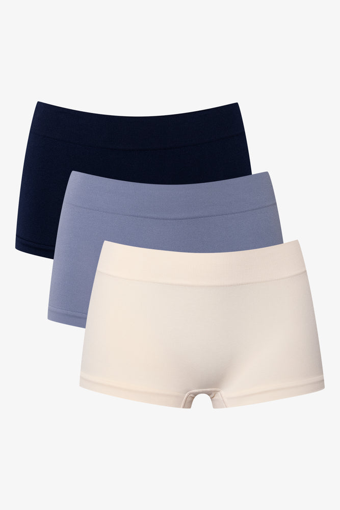 3 Pack Seamfree Boyleg Panties Navy, Blue And Natural (1)