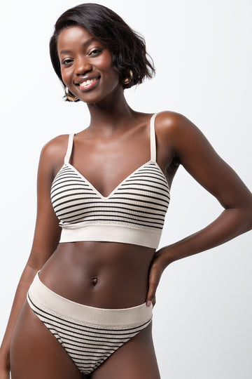 3 Pack Stripe Seamfree Thong Panties Green, Grey And Natural