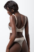 3 Pack Stripe Seamfree Thong Panties Green, Grey And Natural (3)