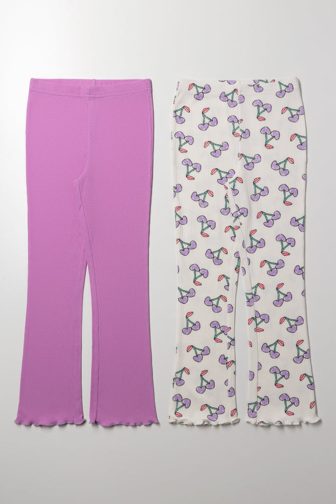 2 Pack Cherry Flare Leggings Cream And Purple