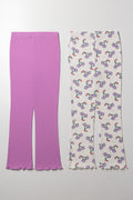 2 Pack Cherry Flare Leggings Cream And Purple (2)