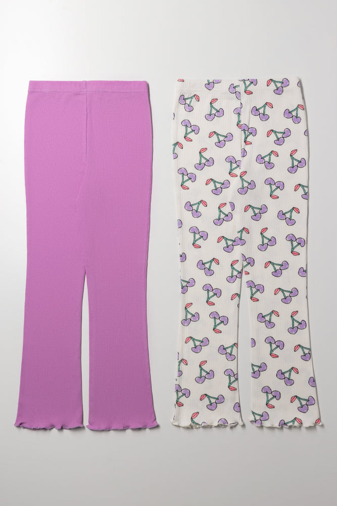 2 Pack Cherry Flare Leggings Cream And Purple (2)