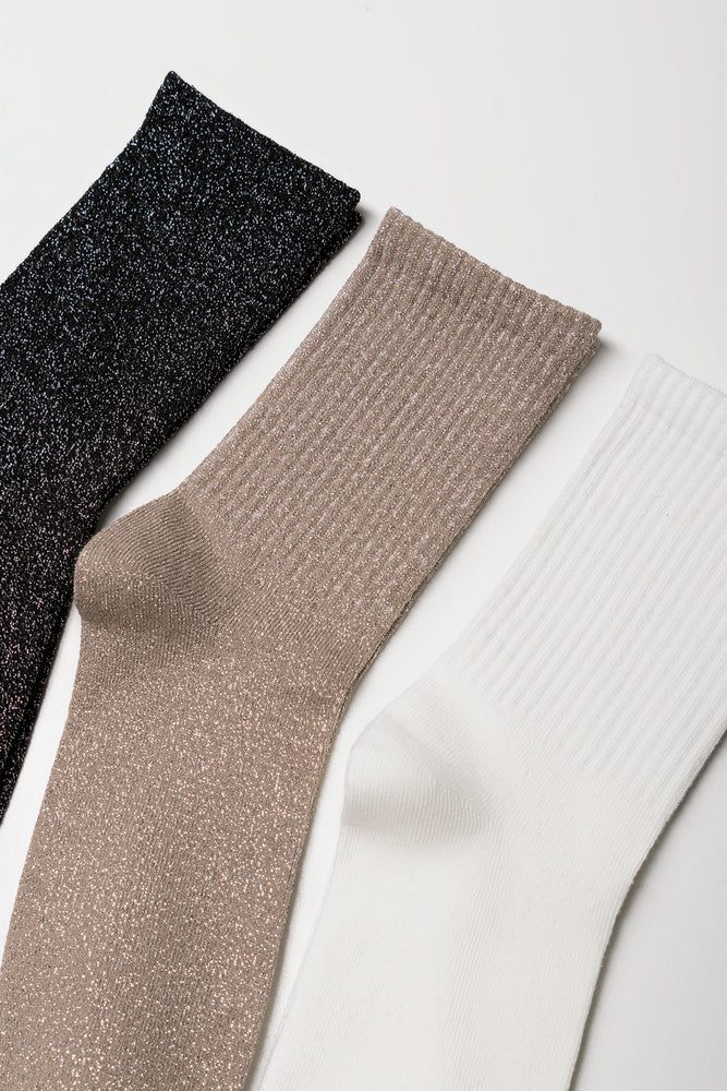 3 Pack Lurex Socks Black, Natural And White