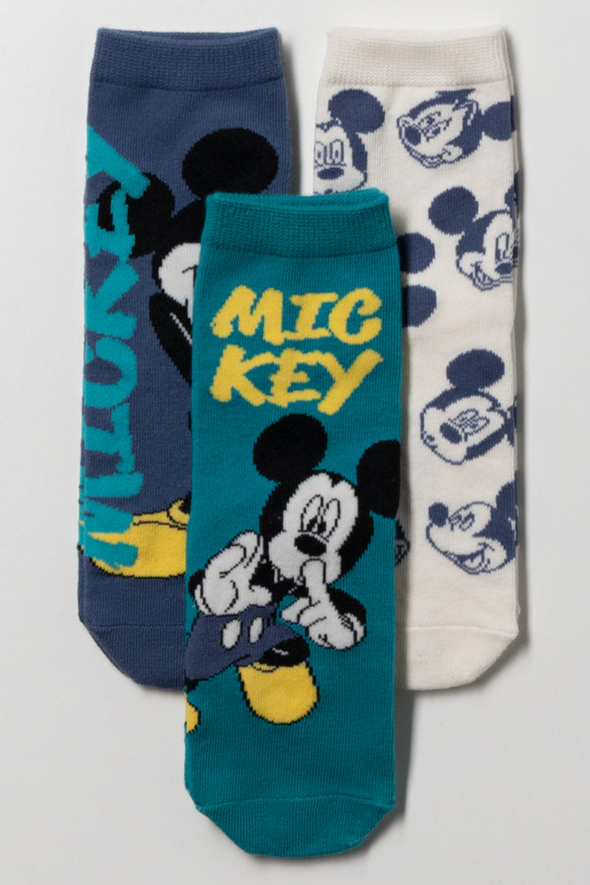 Mickey Mouse 3 Pack Socks Blue And Natural