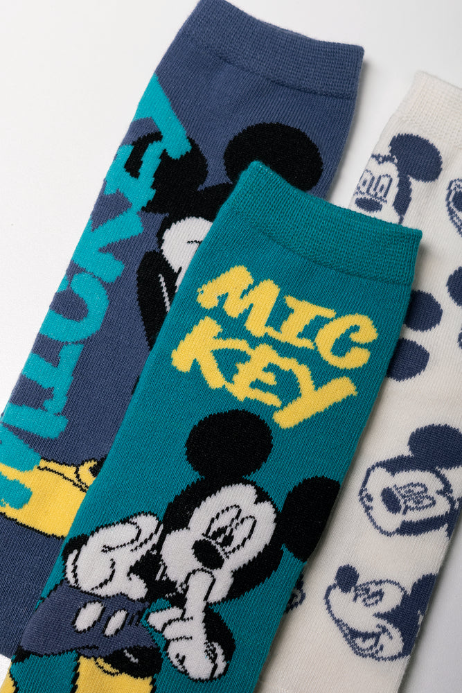 Mickey Mouse 3 Pack Socks Blue And Natural