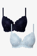 Plus Size 2 Pack Lace Balconette Bras Blue