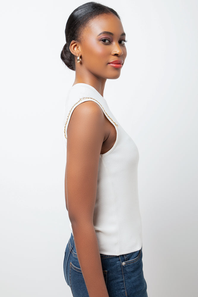 Sleeveless Vest With Chain Cream