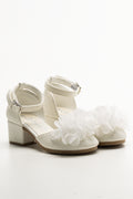 Chiffon Flower Heels White