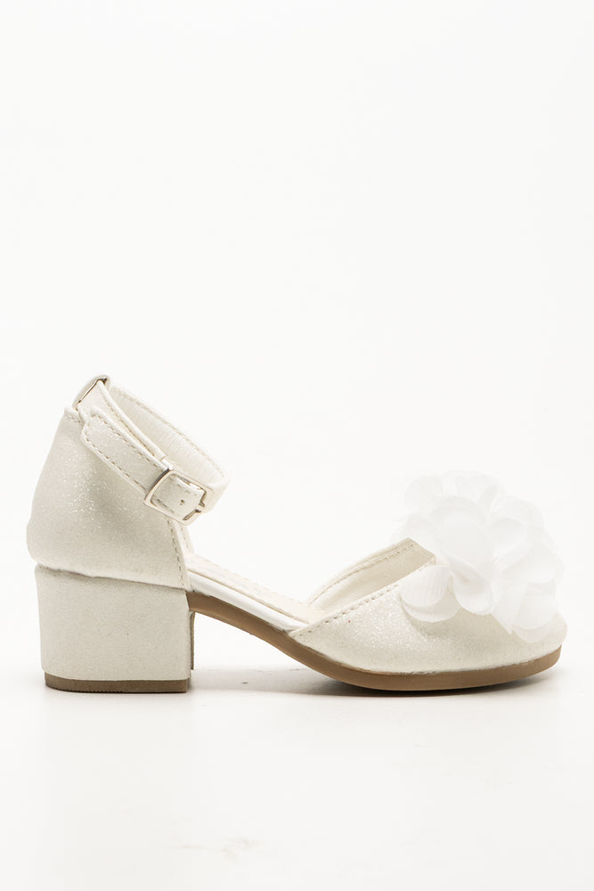 Chiffon Flower Heels White