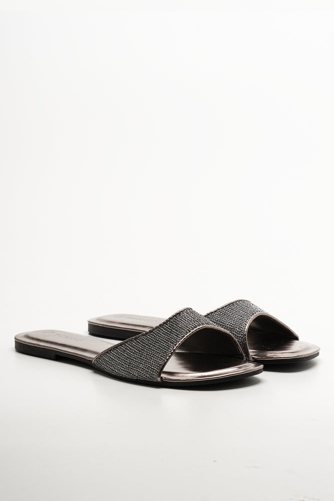 Metallic Mesh Mule Black