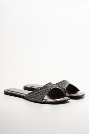 Metallic Mesh Mule Black