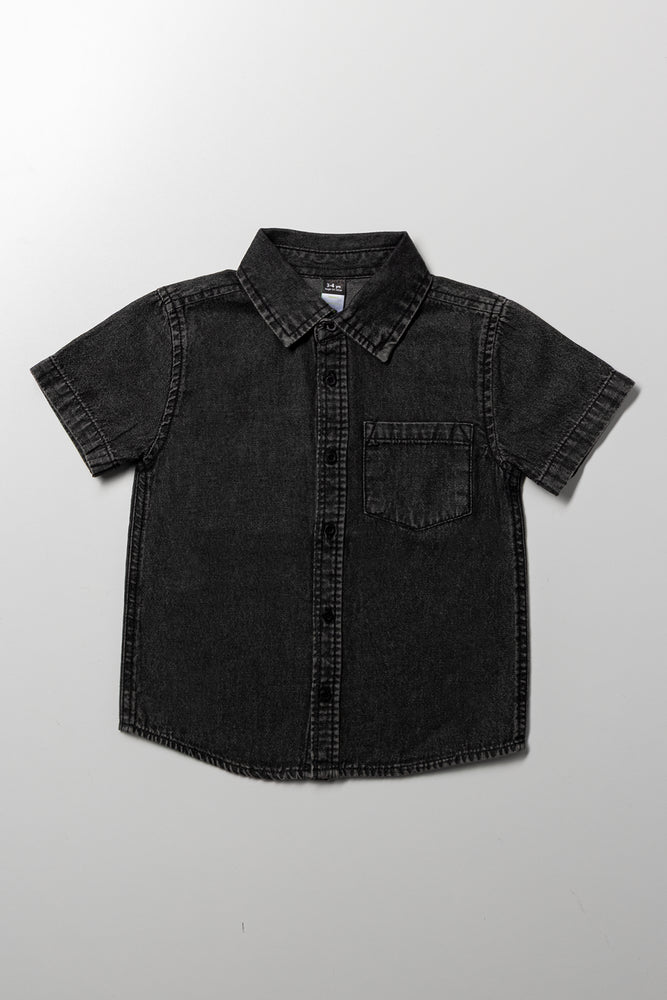 Short Sleeve Denim Shirt Black