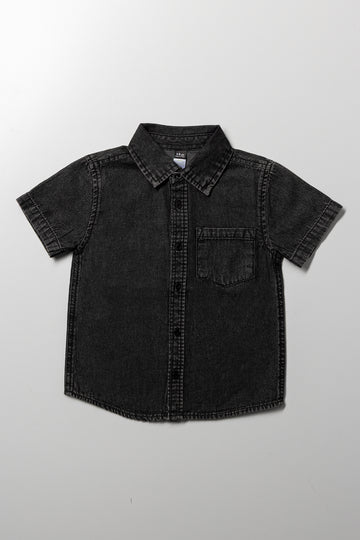 Short Sleeve Denim Shirt Black