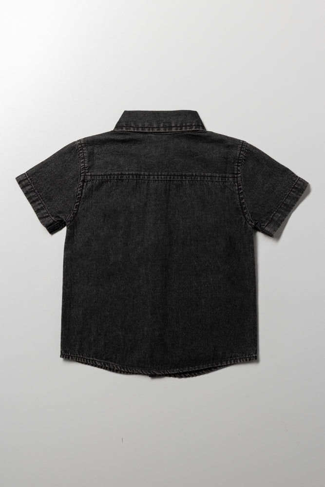 Short Sleeve Denim Shirt Black (2)