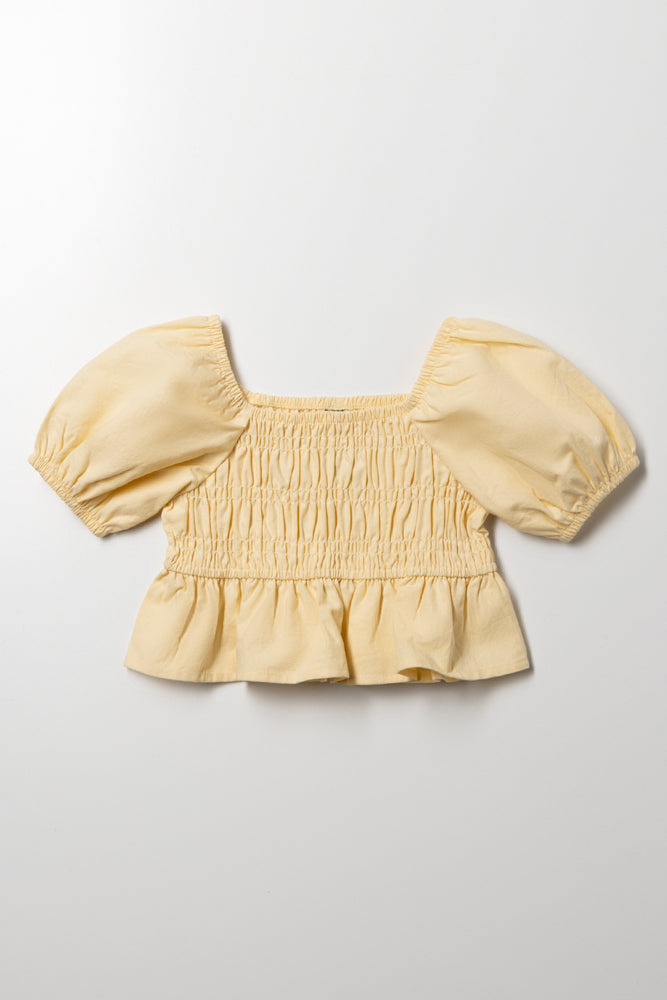 Smocked Bodice Top Yellow