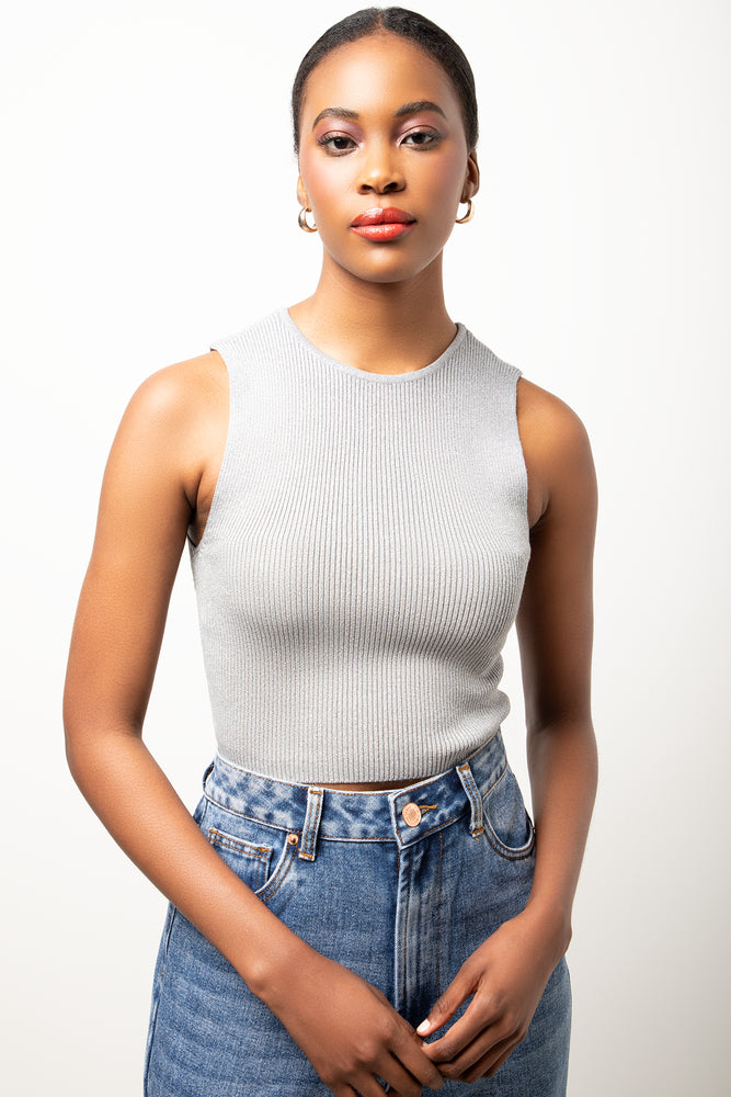 Sleeveless Knit Vest Silver
