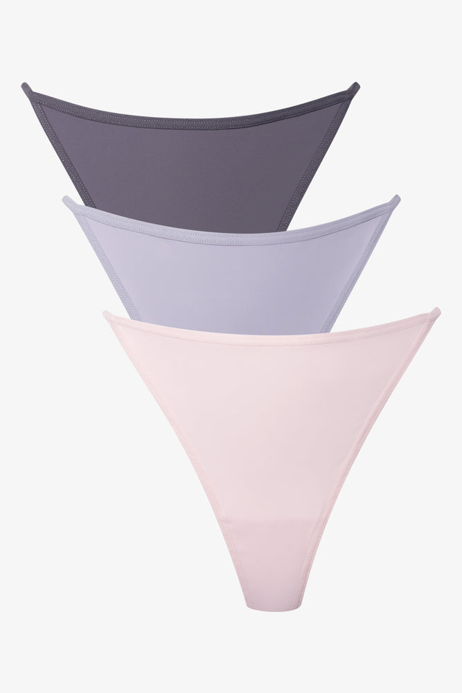 3 Pack Strappy Thongs Grey And Pink