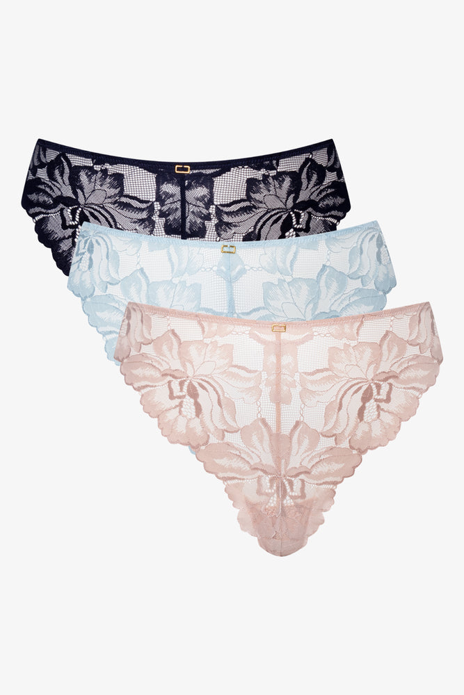 3 Pack Lace Thongs Blue And Natural