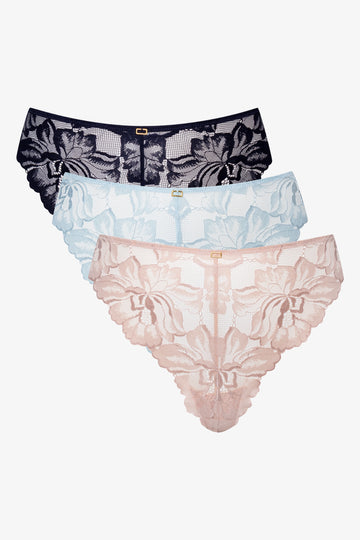 3 Pack Lace Thongs Blue And Natural