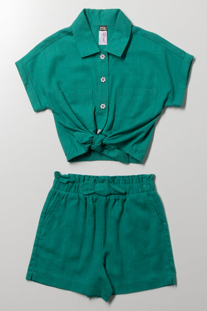 Linen Shorts & Shirt Set Green