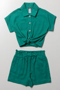 Linen Shorts & Shirt Set Green