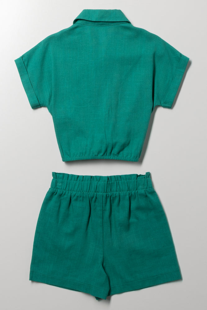 Linen Shorts & Shirt Set Green (3)