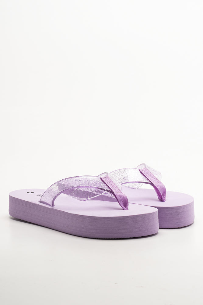 Platform Glitter Flip Flops Lilac