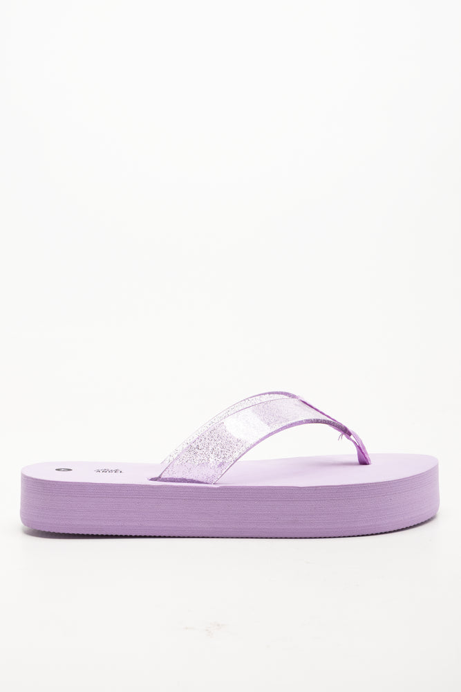 Platform Glitter Flip Flops Lilac