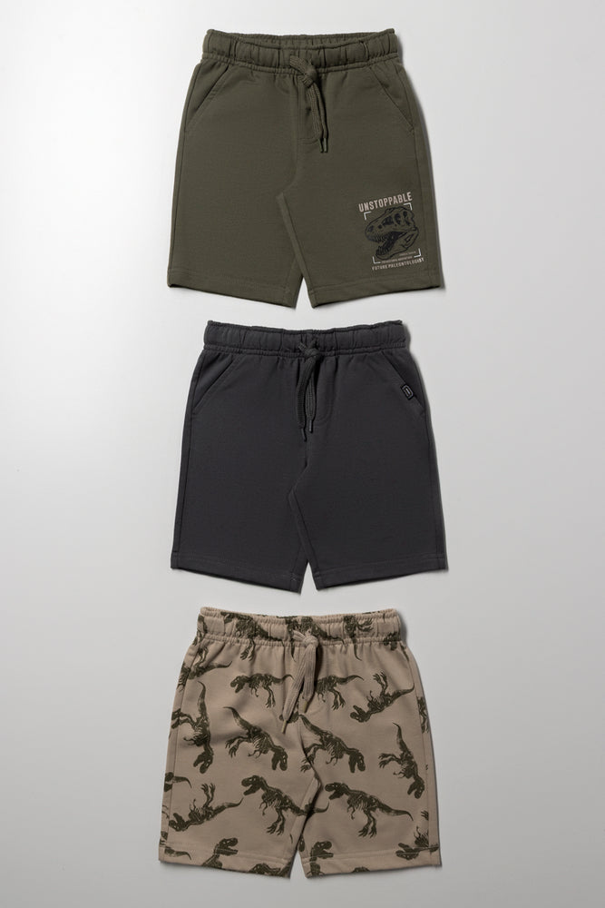 3 Pack Shorts Green, Dark Grey And Natural